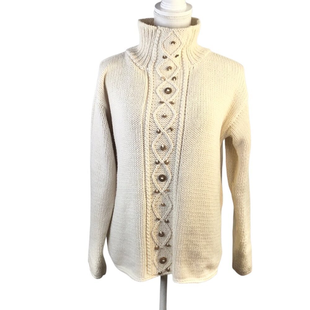 Shannon Passero Sweater Size M Beige Natural Coconut Buttons Accents Style 273